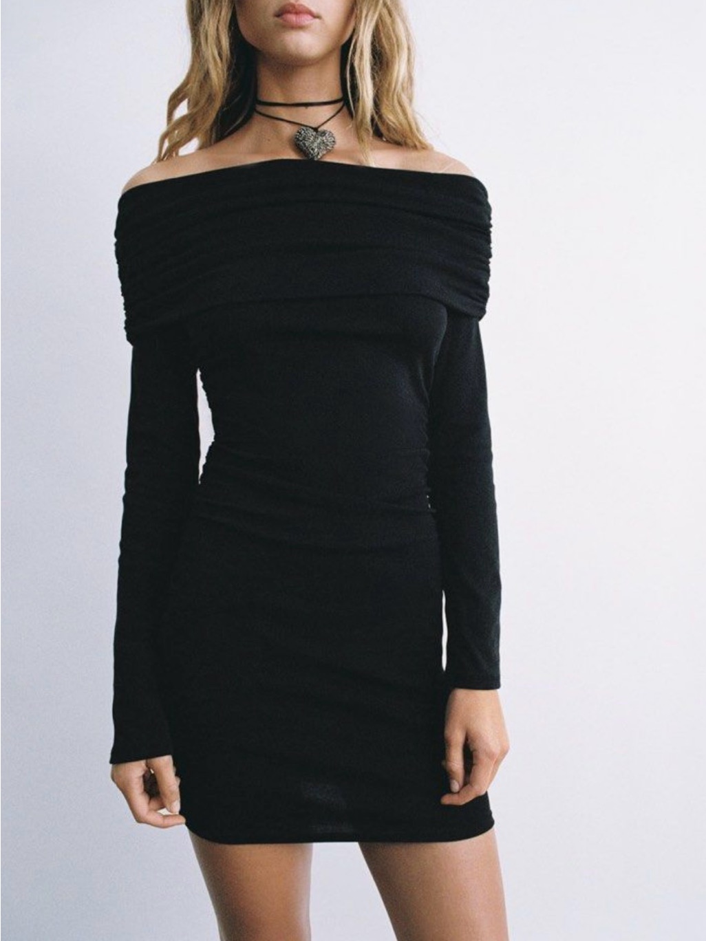 Zara Nw/O Tags Off-Shoulder Long Sleeve Black Bodycon Dress